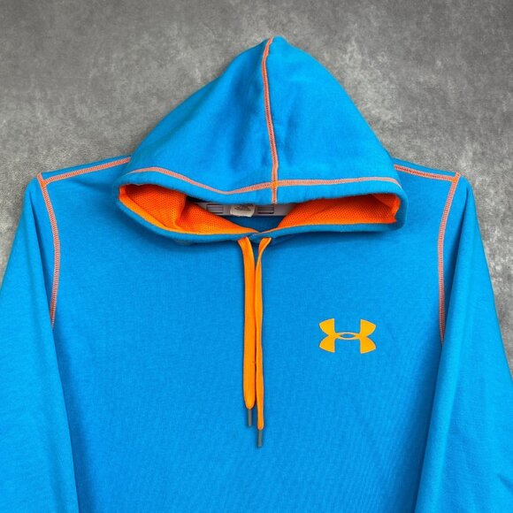 Under Armour Hoodie Sweatshirt mens Large Blue Orange Outdoors Workout Gym Warm - Picture 2 of 12